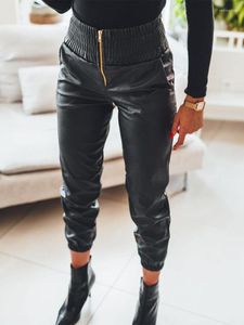 Pantalons pour femmes Mode Femmes Casual Noir Leggings Usage Quotidien Hiver Sexy PU Cuir Zip Détail Taille Haute Menottes