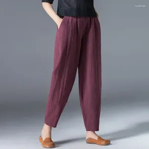 Pantalon féminin mode femmes coton florymers printemps d'été poche haute taille lâche vintage solide décontracté pantalon haren z477