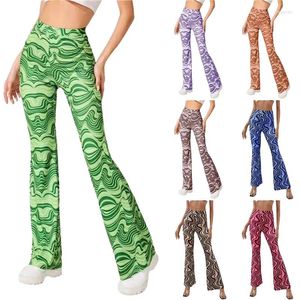 Pantalon pour femmes mode femmes évasées des années 2000 est-ce que l'ondulation esthétique rippage imprimé slim fit hauteur de taille haute