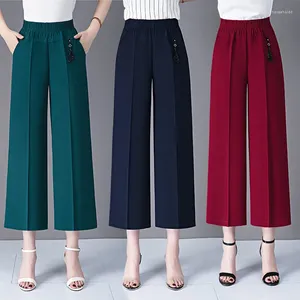 Dames broek mode vrouwen los dun wide been streetwear Koreaanse kleding zomer all-match casual hoge taille vaste croped broeken