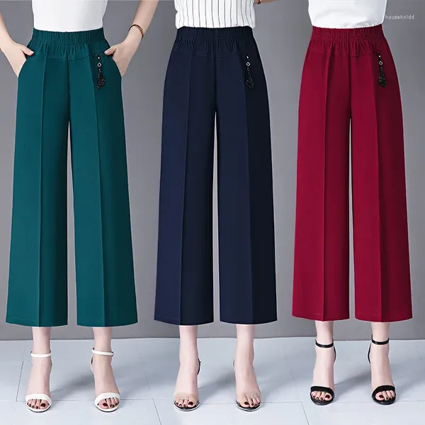 Pantalon féminin Fashion Femmes lâches minces de jambe large streetwear coréen Vêtements Summer All-Match Casual High Wistre Solid Cropped pantalon