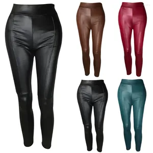 Dames broek mode dames massieve splitsing casual broek sexy lederen strakke leggings