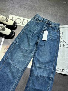 Pantalon féminin à la mode décontractée polyvalente et amincissant en bleu épissé de jean à taille haute