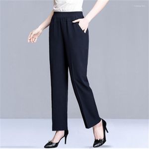 Pantalon femme à la mode été mère taille extensible droite grande taille 5XL noir poche ample femmes mince décontracté neuf points