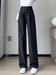 Pantalon femme à la mode hiver épais coupe ajustée couleur unie jambe large coréen classique rétro femmes décontracté avec bouton Unique
