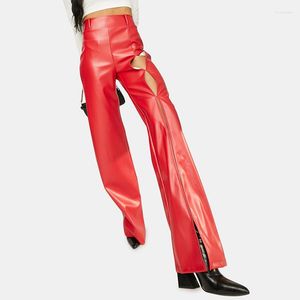 Damesbroeken Imitatieleer Split aan de voorkant Uitlopende casual PVC Losse broek met wijde pijpen PU Latex Hoge taille Grote maten Flare broek Op maat