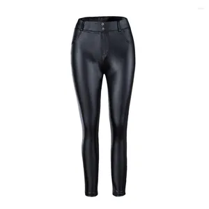 Pantalons en simili cuir pour femmes, fermeture éclair élastique, 2024