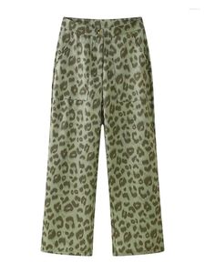 Damesbroek Vrouwelijk Casual High Taille Zipper 2024 Broek Vintage groene luipaardprint Dames Lange Long Long