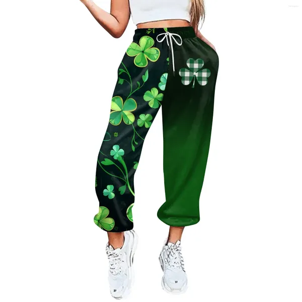 Pantalon Femme Femme Casual St Patrick's Imprimer Vert Trèfles Taille Leggings Femmes Carnaval Irlandais Fitness Sommeil Pyjama Élastique