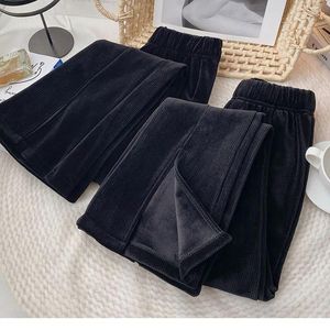 Pantalon femme hiver peluche épaissir pantalon coréen décontracté taille haute polyvalent velours pantalons noir femmes micro corne pantalon