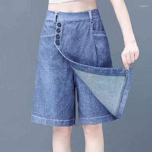 Damesbroek vijfpunts breedbeen voor zomer dunne 2024 vrouwelijke temperament losse shorts casual high taille jeans rokken rokken