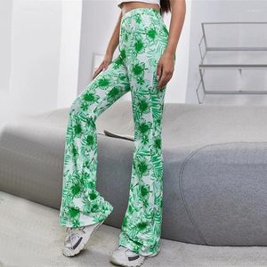 Damesbroeken Flare Leggings vrouwen hoge taille training yoga buikbesturing stretch zonnebloemen print wide been broek groen xl