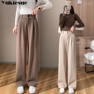 Damesbroek Fleece bekleed wijd puten vrouwen herfst winter elastische high-tailed broek vrouwelijk dikke slanke slanke fit rechte broek