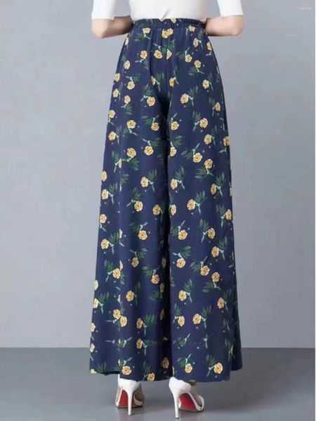 Pantalon féminin imprimé fleur crayon de harem lâche 2024 Été haute taille élastique coréenne de costume pantalon T12