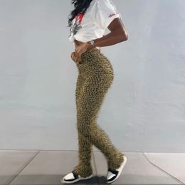 Pantalon femme plis léopard herfst non défini haute rue gaine tenue mince taille extensible corps façonnage streetwear 231201