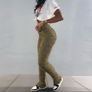 Pantalon femme plis léopard Herfst indéfini haute rue gaine tenue mince taille extensible corps façonnage Streetwear 230630