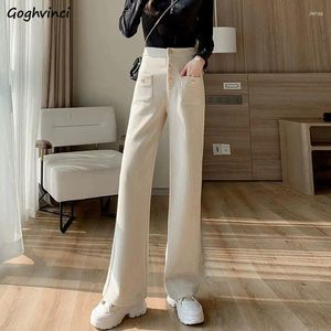 Pantalon femme élégant taille haute bouton tendance automne Design chaud Style coréen pantalon ample tout-match dames