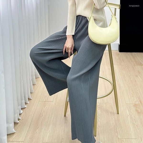Pantalones de mujer Comercio exterior Miyake Casual Otoño 2023 Versátil Color Sólido Simple Moda Temperamento Recto