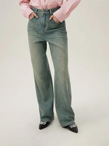 Pantalon féminin Fsle rétro lavé haut de taille en taille droite pour le printemps 2024 Jean décontracté lâche24fs1188