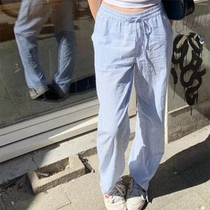 Gaono – pantalon décontracté pour femmes, imprimé à rayures, cordon de serrage, taille élastique, ample, droit, Long avec poches, Streetwear, vêtements Y2k