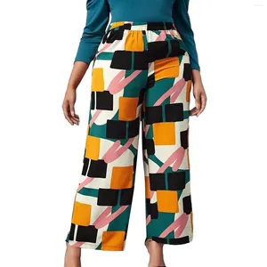 Pantalon féminin à imprimé géométrique pantalon large à jambes femmes décontractée grande taille lâche haute ropa mujer raide