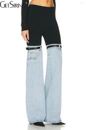 Pantalon Femme Getspring Femmes Capris Jeans 2024 Printemps Denim Cousu Taille Haute Droite Mode Longue Dames Pantalon Arrivée