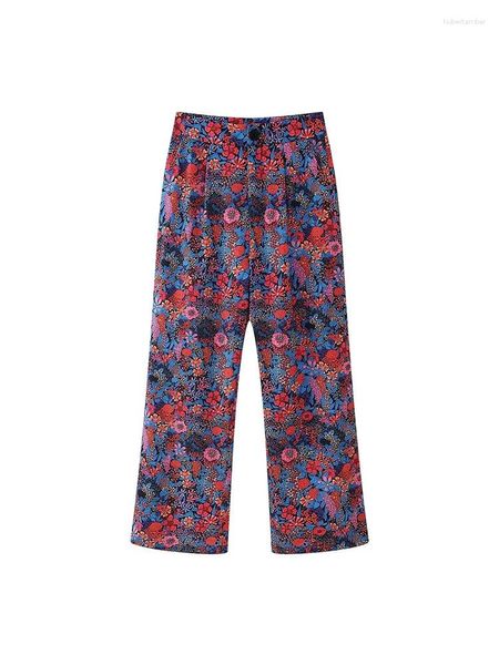 Pantalons pour femmes filles 2024 printemps été taille haute fermeture éclair pantalon décontracté Chic dame mode fleurs imprimer Streetwear Long