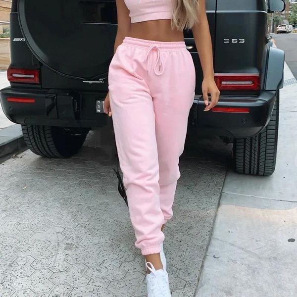 Pantalons pour femmes filles décontracté à lacets rose vêtements de sport Sexy crayon ample Sweat femme pantalon femmes longue survêtement Streetwear