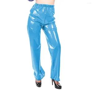 Pantalon féminin Glossy PVC Le cuir élastique taille pantalon long droit faux tox latex club féminin streetwear féminin baggy
