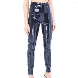 Damesbroek Glanzend PVC Sexy Mager Potlood Rits aan de voorkant Kunstlatex Slim Fit Lange broek Exotische Party Club Lingerie Nacht S-7XL