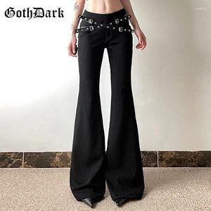 Pantalon féminin Goth Dark Harajuku Solide haute taille flare centre commercial Bottom Women Punk ceintures décor pantalons décontractés alt pant