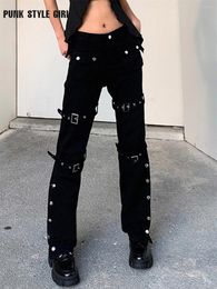 Vrouwen Broek Gothic Bandage Vrouwen Baggy Jeans Punk Stijl Egirl Zwarte Denim Broek Y2K Dark Academia Hoge Taille Streetwear