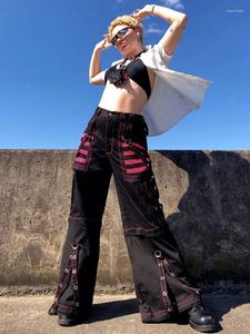 Damesbroeken Gothic Chain Bandage Wide Leg Women Low Rise Dark Academic Trousers Streetwear 90s Baggy Pant Punk Style