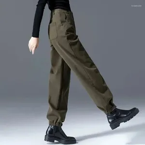 Pantalon femme vert décontracté automne et hiver taille haute jean 2024 cravate-jambe Harem mode coréenne Cargo pantalon