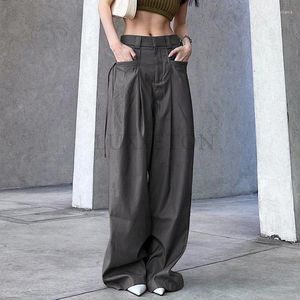Pantalon femme gris Cargo mode coréenne à lacets poche taille basse décontracté femmes Streetwear pantalons de survêtement Y2k pantalon esthétique