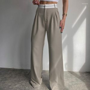 Vrouwen Broek Grijs Wijde Pijpen Vrouwen Klassiek Pak Vintage Kantoor Manchetten Elegante Casual Broek Vrouwelijke Hoge Wasit Straat 2023 Lente