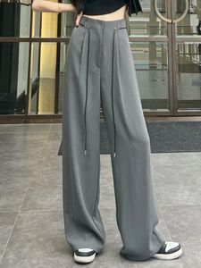 Pantalon femme gris Y2k Vintage jambe large femmes en mousseline de soie élégant style coréen pantalon droit femme taille haute décontractée mode 2023