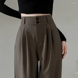 Pantalones de mujer Guilantu cintura alta pierna ancha para mujer pantalones de café rectos sueltos otoño botones dobles traje Casual femenino