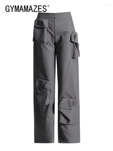 Pantalon féminin gymamazes poches de patchwork solides lâches occasionnelles pour femmes hautes taies de style safari pant