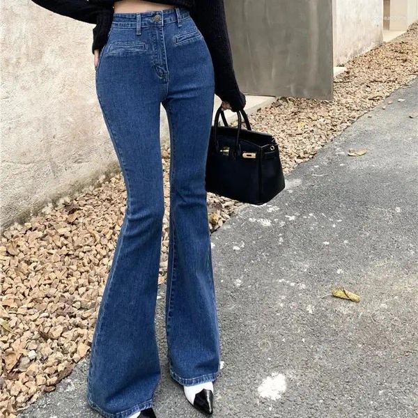 Pantalon femme H.sa Pantalon bootcut au design rétro à la mode avec fentes à l'arrière pour affiner le jean stretch taille haute pour femme