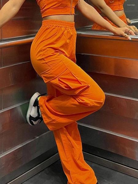 Pantalon féminin Halloween Baggy Cargo Low Raise Loose Jogger Parachute avec cordon orange large jambes y2k pantalon chic Streetwear