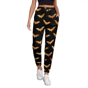 Pantalons pour femmes Halloween Spooky Baggy Femmes Orange Bat Imprimer Accueil Pantalon de survêtement Automne Design Street Wear Pantalon surdimensionné Cadeau d'anniversaire