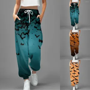 Pantalones para mujer Halloween para mujer Murciélago Impreso Leggings Ropa deportiva de gran tamaño Moda Calle Vintage Pantalones de pierna recta Pantalones de chándal