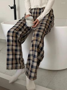 Pantalon féminin harajuku plaid femmes pantalon de jambe large féminin de style coréen haut de taille pyjama 2024 printemps été