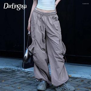 Damesbroek Harajuku Solid Drawstring Cargo vrouwelijke straatkledingtechnische zakken gedrapeerde flodderige broek Hip Hop zweetbroek outfits