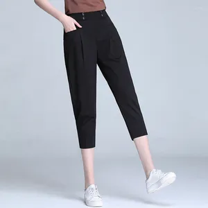 Pantalon femme Harajuku été OL bureau vêtements de travail taille haute Capris Harem pour femmes Baggy costume femme pantalon noir