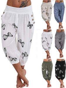 Pantalons pour femmes Harem Femmes Casual Taille élastique Été Papillon Imprimé Bas avec poches surdimensionnées Femme Lâche