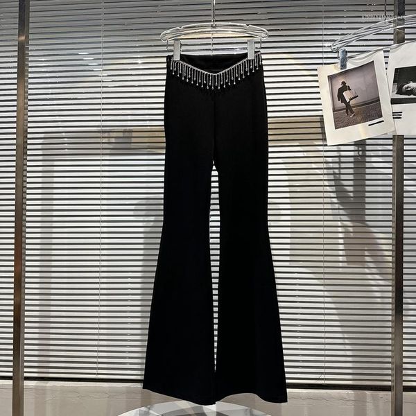 Pantalones de mujeres Cadena de la industria pesada Diamond Flare Women 2023 Spring Slimming High Wist Traje negro Pantalon casual