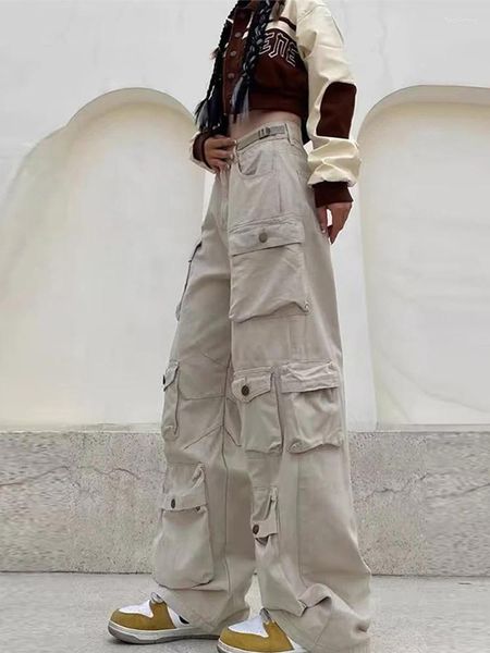 Pantalons pour femmes industrie lourde multi-poches lavé cargo femmes streetwear y2k vintage taille haute surdimensionné jean droit pantalon