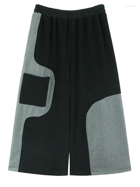 Pantalon femme taille haute élastique noir couleur bloc velours côtelé pantalon large femmes mode marée printemps automne X720